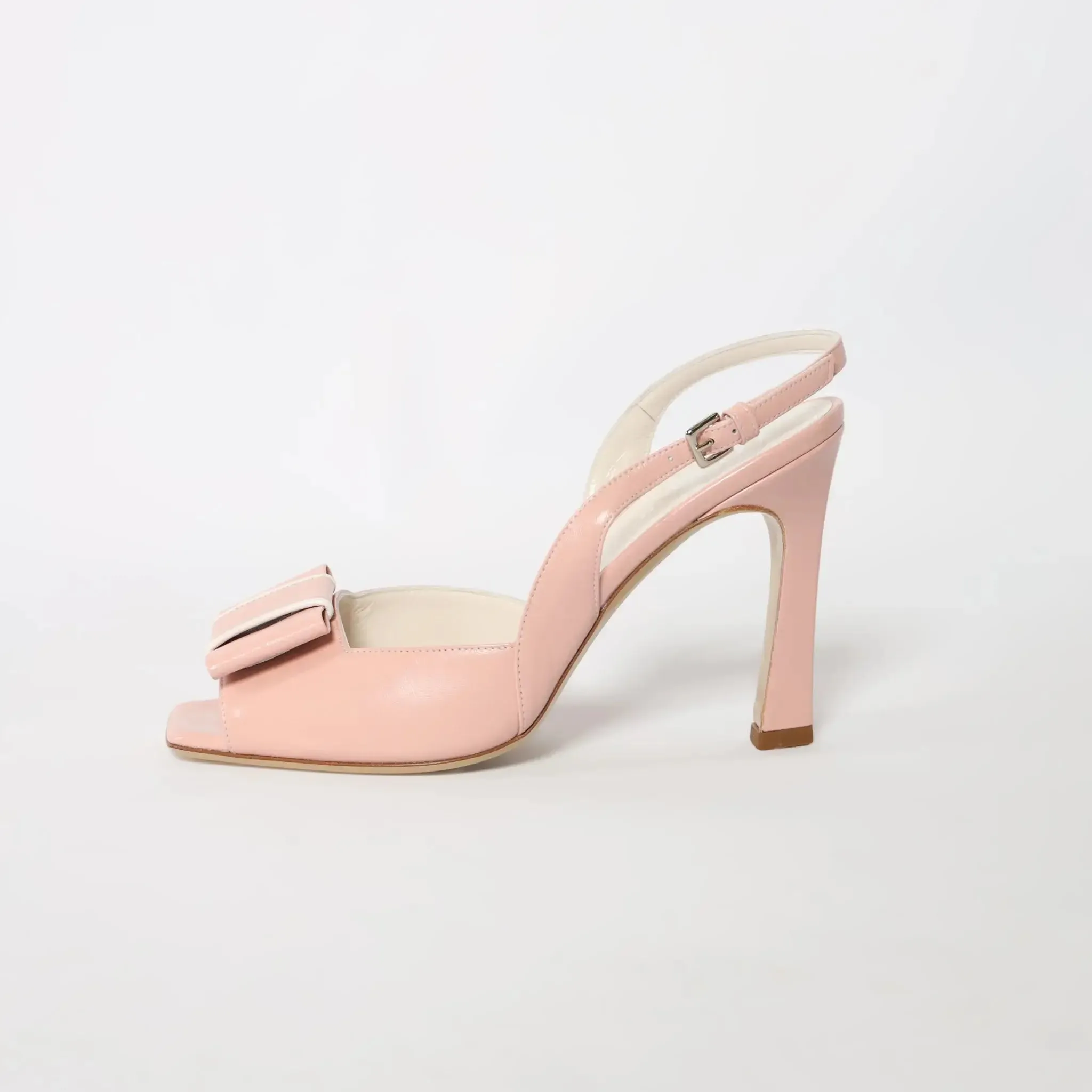 Pink Square Toe Bow Slingback Women's Italian Heels