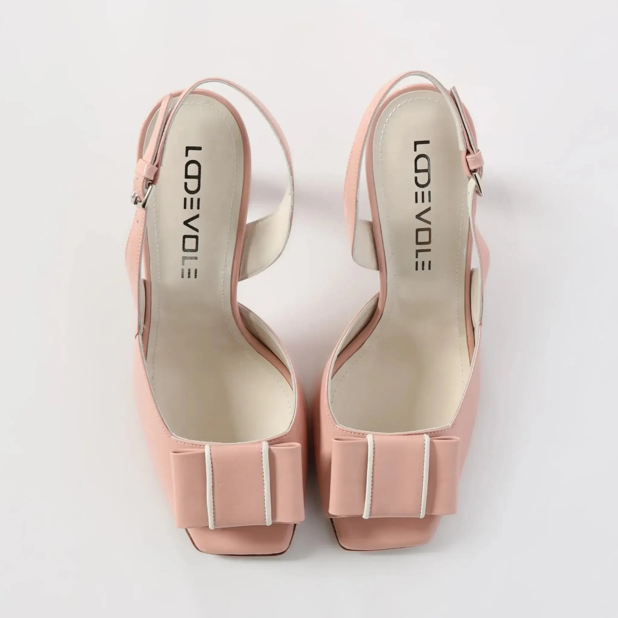 Pink Square Toe Bow Slingback Women's Italian Heels