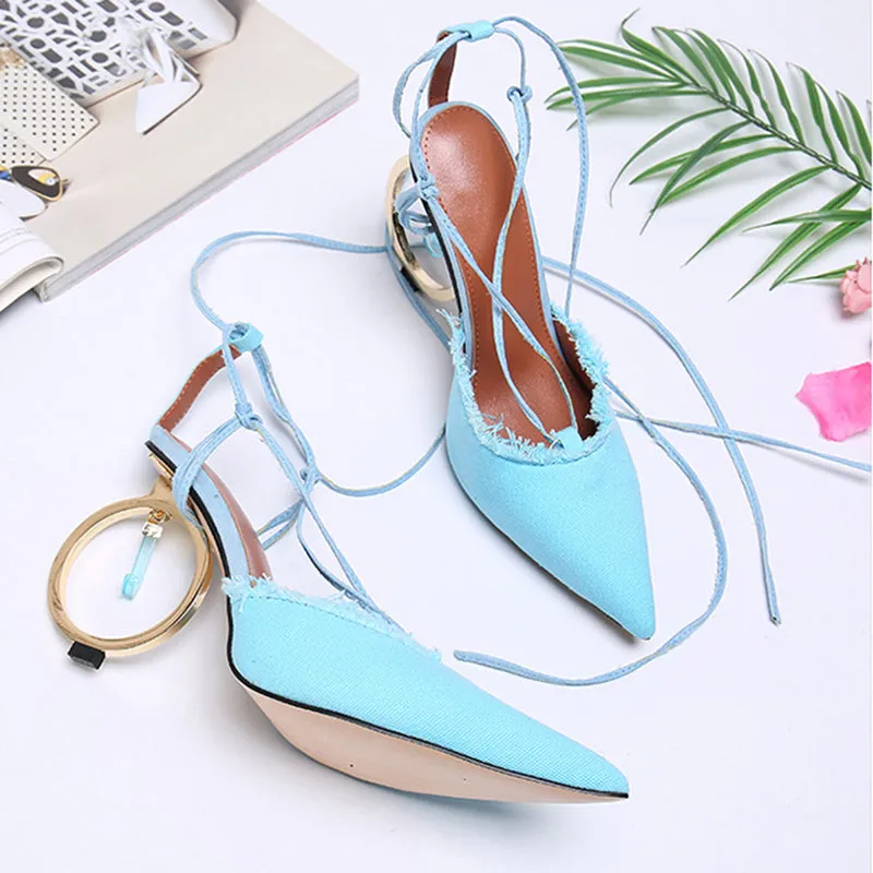 Pointed-toe Color-blocked Ankle Straps With High-heeled Sandals