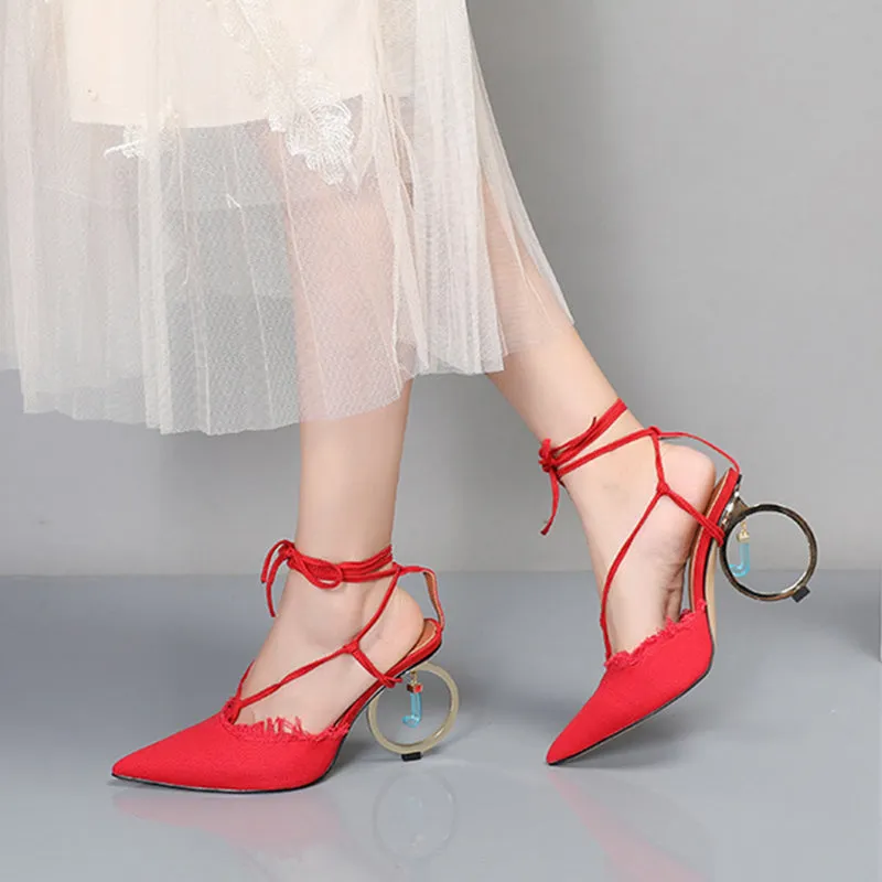 Pointed-toe Color-blocked Ankle Straps With High-heeled Sandals