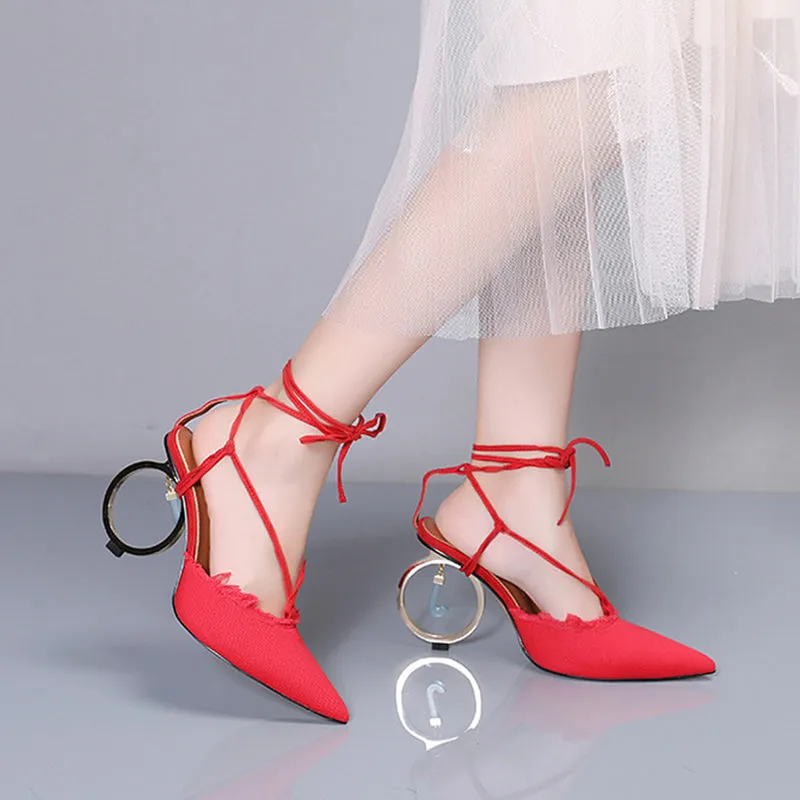 Pointed-toe Color-blocked Ankle Straps With High-heeled Sandals