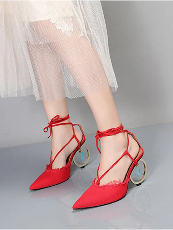 Pointed-toe Color-blocked Ankle Straps With High-heeled Sandals