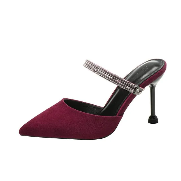 Pointy Rhinestone Strap Heeled Sandals GS251