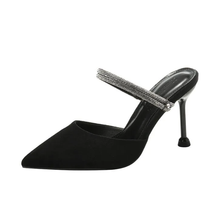 Pointy Rhinestone Strap Heeled Sandals GS251