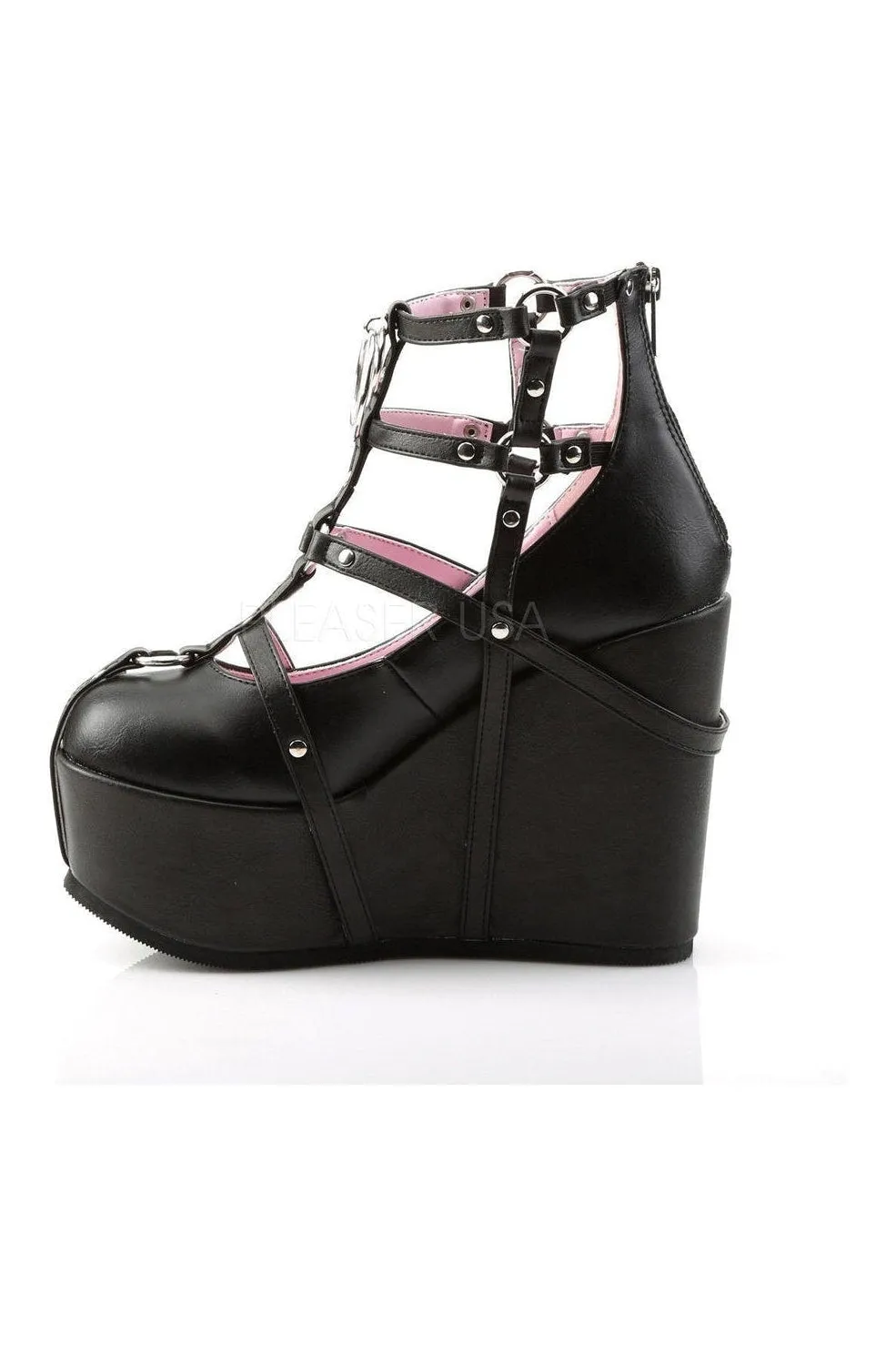 POISON-25-1 Demonia Wedge | Black Faux Leather