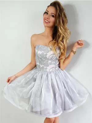 Popular Strapless Short Homecoming Dress Chic Embroidery Prom Party Dress CA2101
