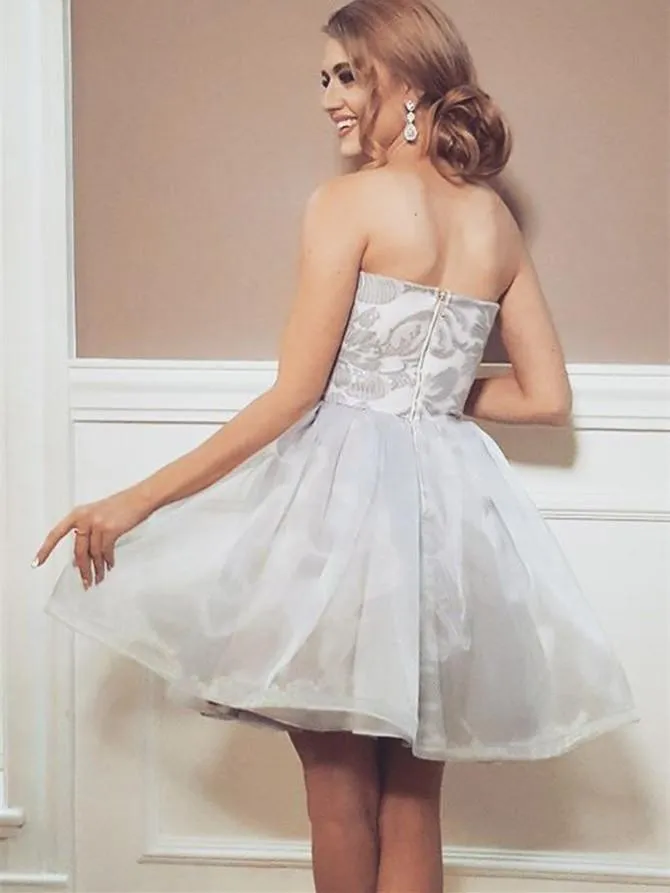Popular Strapless Short Homecoming Dress Chic Embroidery Prom Party Dress CA2101