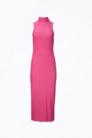 POSTE STRETCH-MESH TURTLENECK BODYCON MIDI DRESS