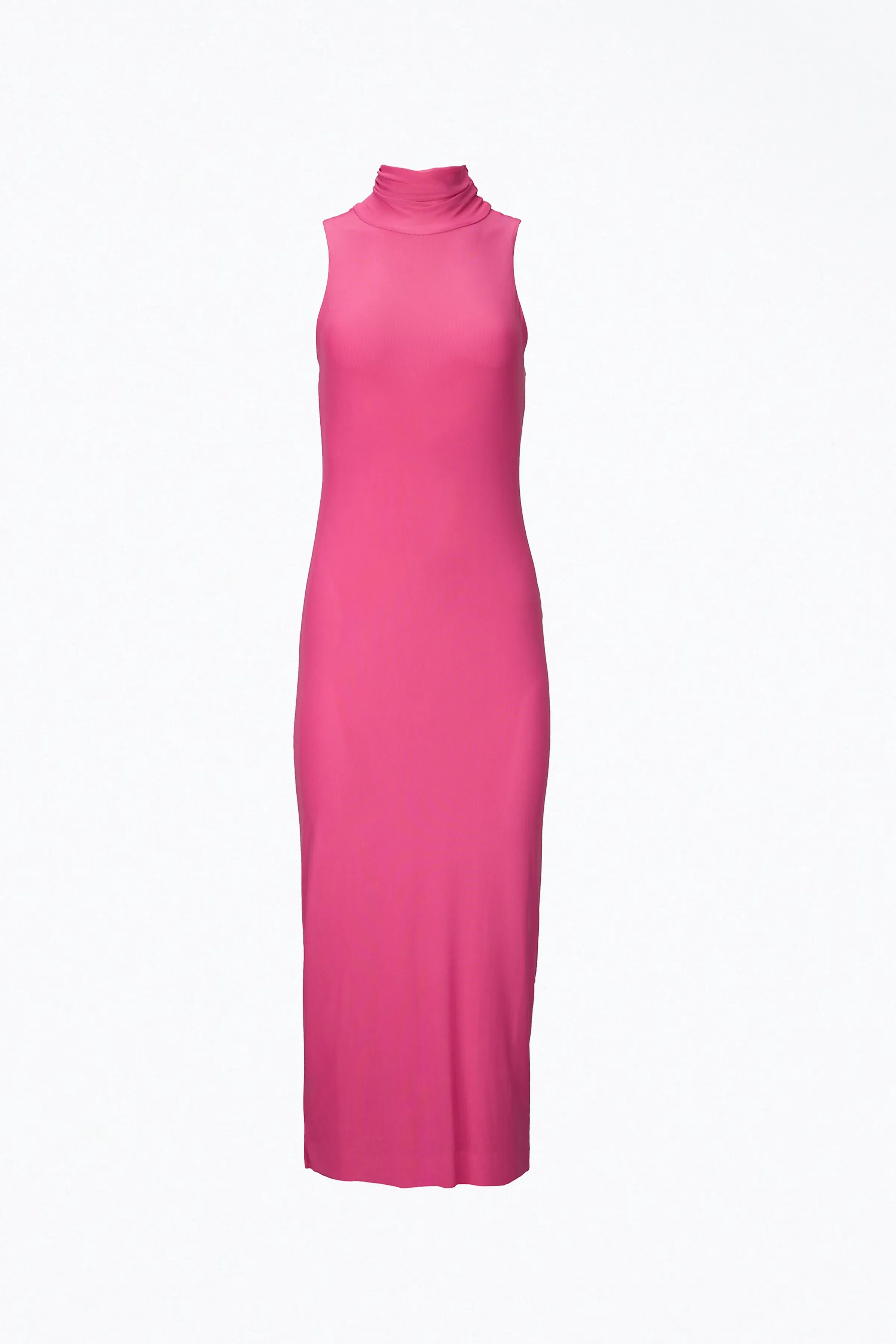 POSTE STRETCH-MESH TURTLENECK BODYCON MIDI DRESS