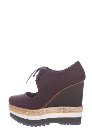 Prada Brown Canvas Platform Wedge SZ 38