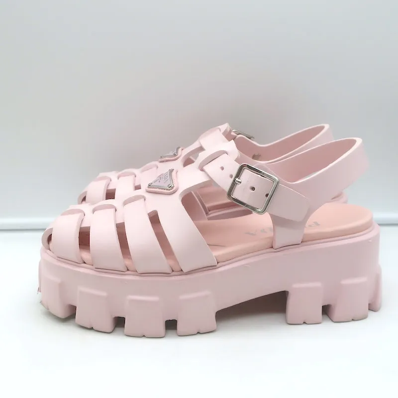Prada Monolith Rubber Cage Sandals Baby Pink Size 37 Platform Slingback