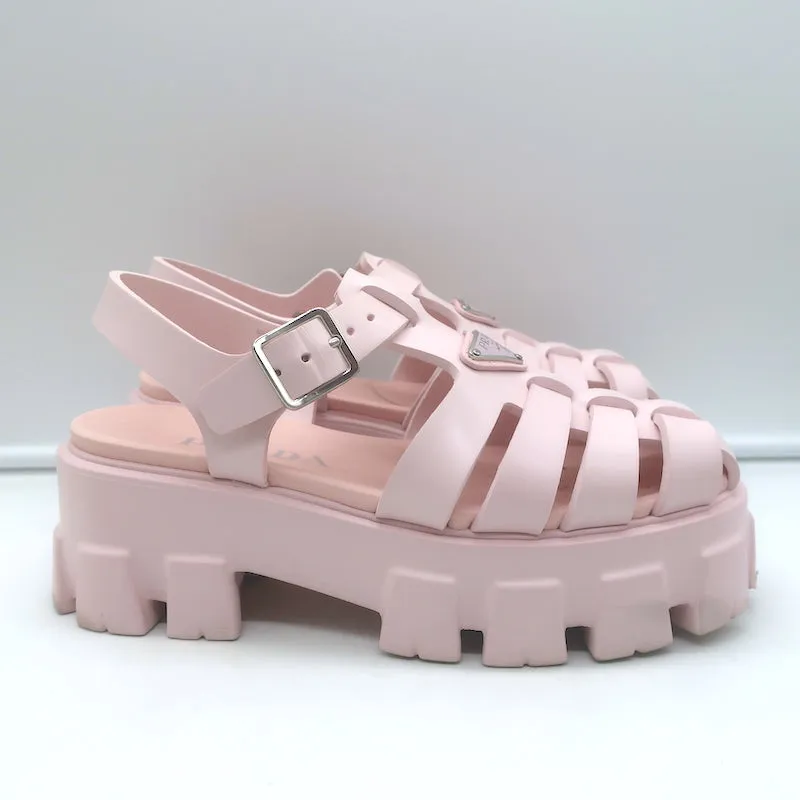 Prada Monolith Rubber Cage Sandals Baby Pink Size 37 Platform Slingback