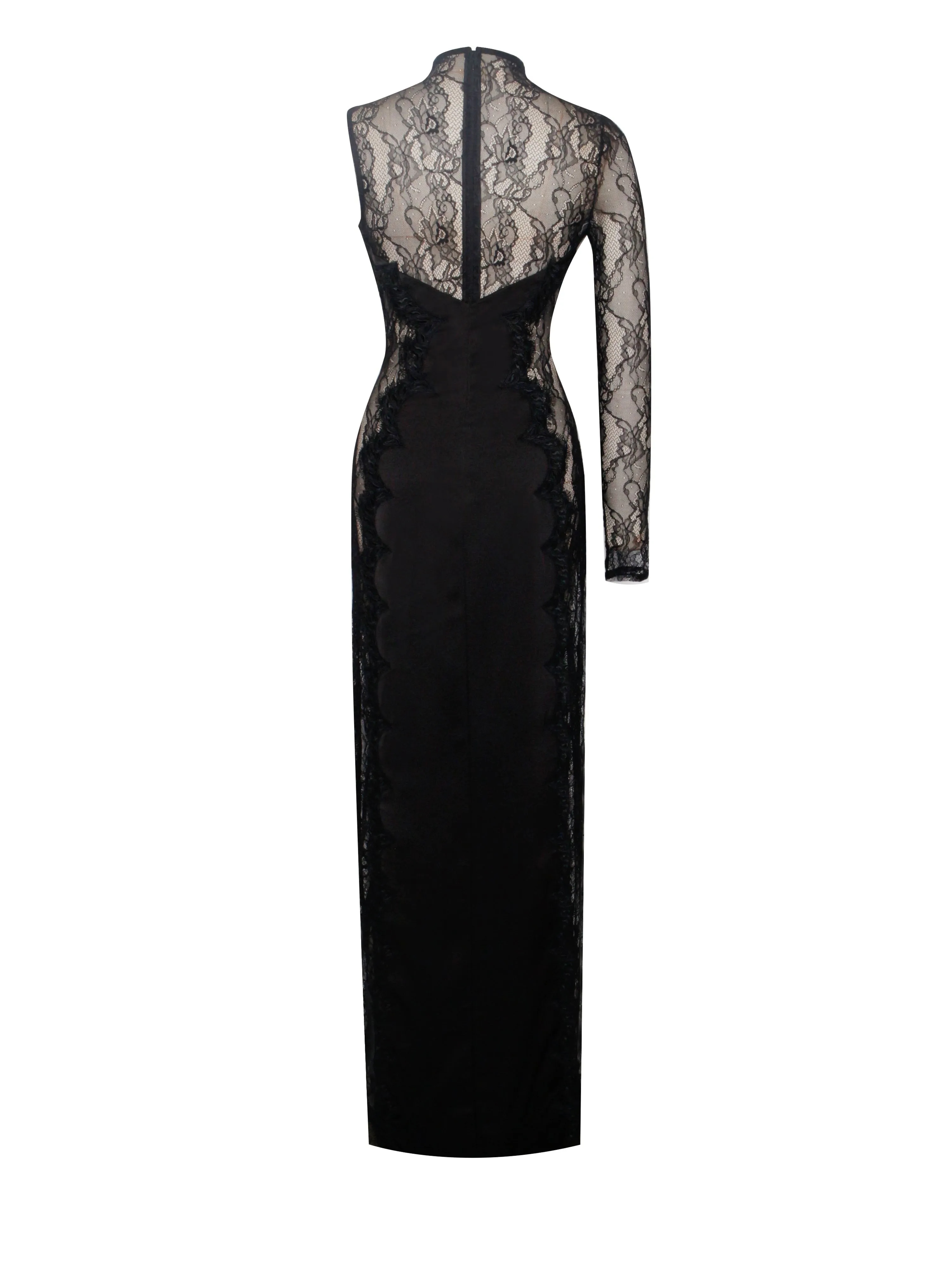 PRE-ORDER Contessa Satin Lace High Slit Dress x Black