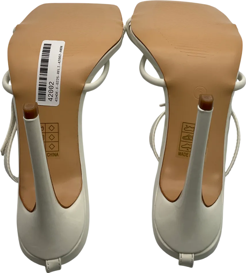PrettyLittleThing Cream Square Toe Edge Quilted Strap High Heeled Sandals UK 6 EU 39 👠