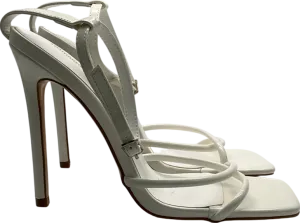 PrettyLittleThing Cream Square Toe Edge Quilted Strap High Heeled Sandals UK 6 EU 39 👠