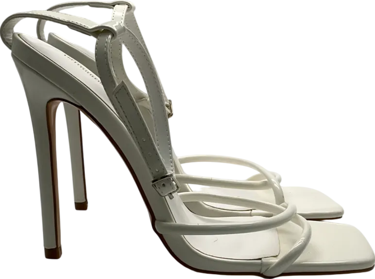 PrettyLittleThing Cream Square Toe Edge Quilted Strap High Heeled Sandals UK 6 EU 39 👠