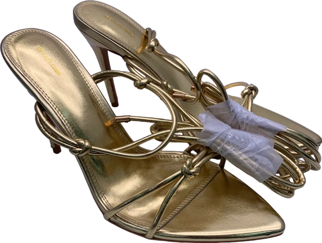 PrettyLittleThing Gold Metallic Strappy Lace Up Heeled Sandals UK 5