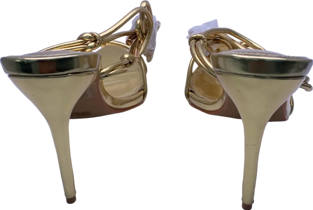 PrettyLittleThing Gold Metallic Strappy Lace Up Heeled Sandals UK 5