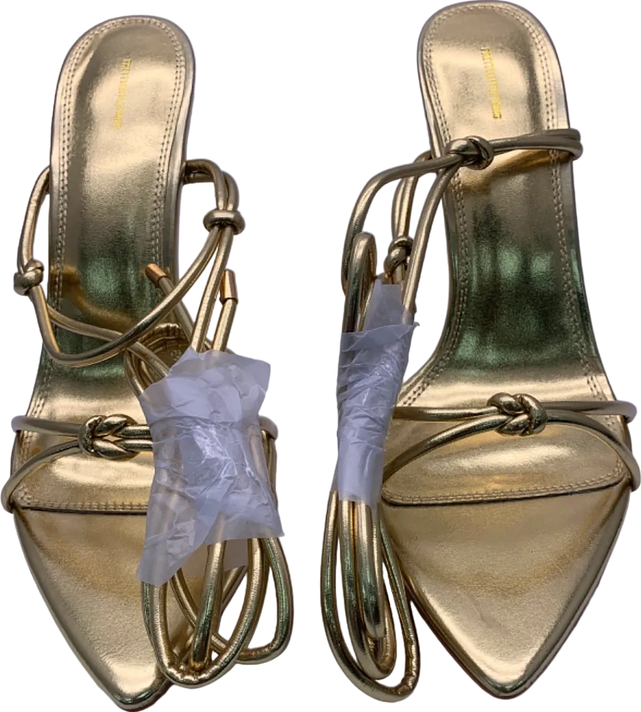 PrettyLittleThing Gold Metallic Strappy Lace Up Heeled Sandals UK 5