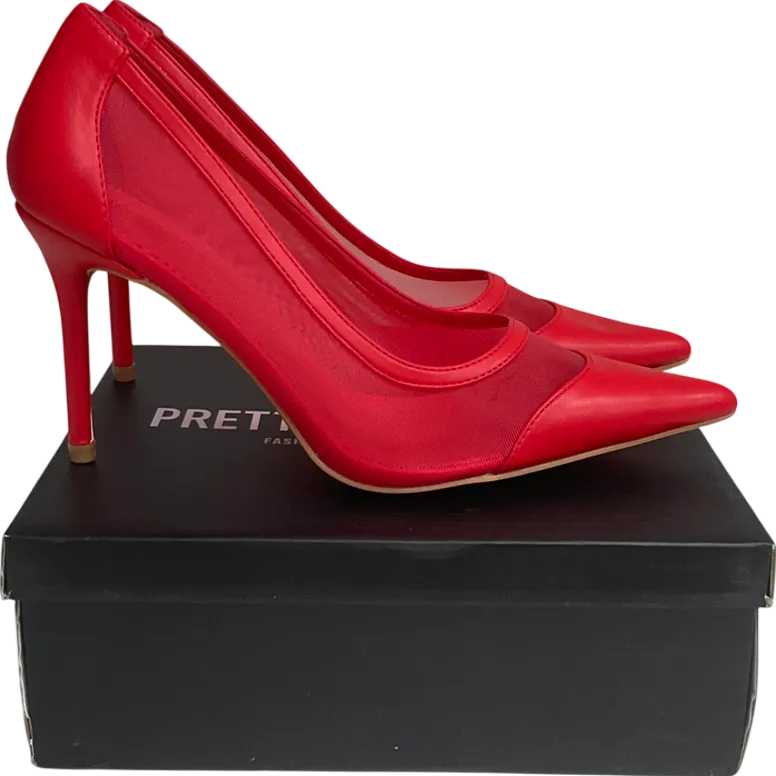 PrettyLittleThing Red Mesh Wide Fit Point Toe Contrast High Stiletto Court Heels UK 8 EU 41 👠