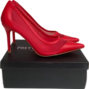 PrettyLittleThing Red Mesh Wide Fit Point Toe Contrast High Stiletto Court Heels UK 8 EU 41 👠