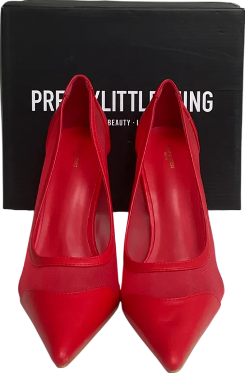 PrettyLittleThing Red Mesh Wide Fit Point Toe Contrast High Stiletto Court Heels UK 8 EU 41 👠