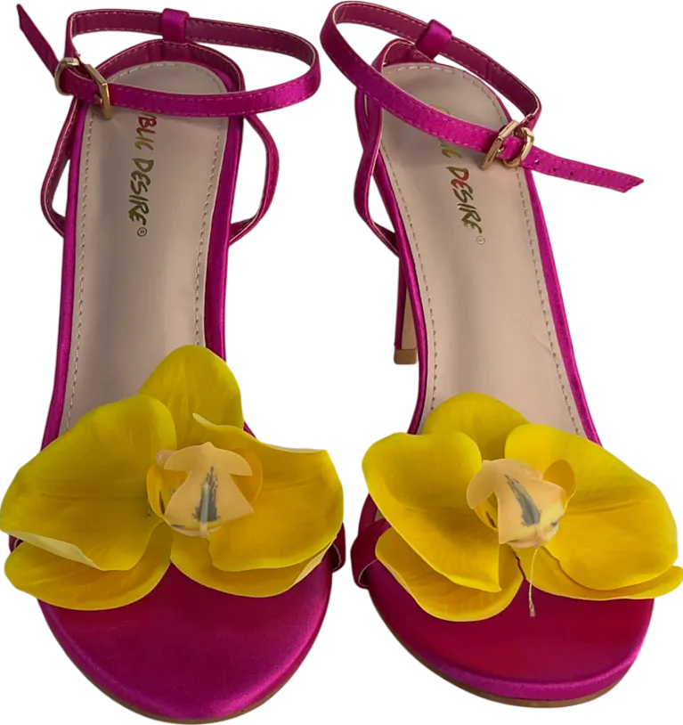 Public Desire Pink Mica Fuchsia & Yellow Orchid Barely There Round Toe Stiletto UK 5 EU 38 👠