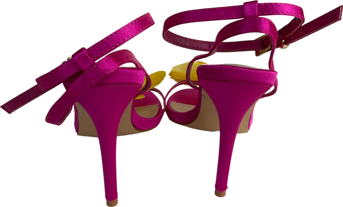Public Desire Pink Mica Fuchsia & Yellow Orchid Barely There Round Toe Stiletto UK 5 EU 38 👠