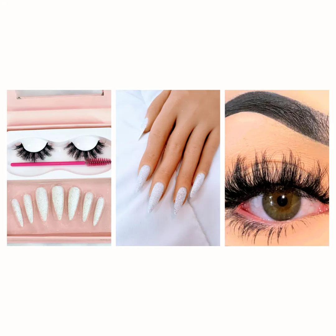 "Wynter" 24 Piece Stiletto Press-On Nails with Glue & 17mm Lash Bundle