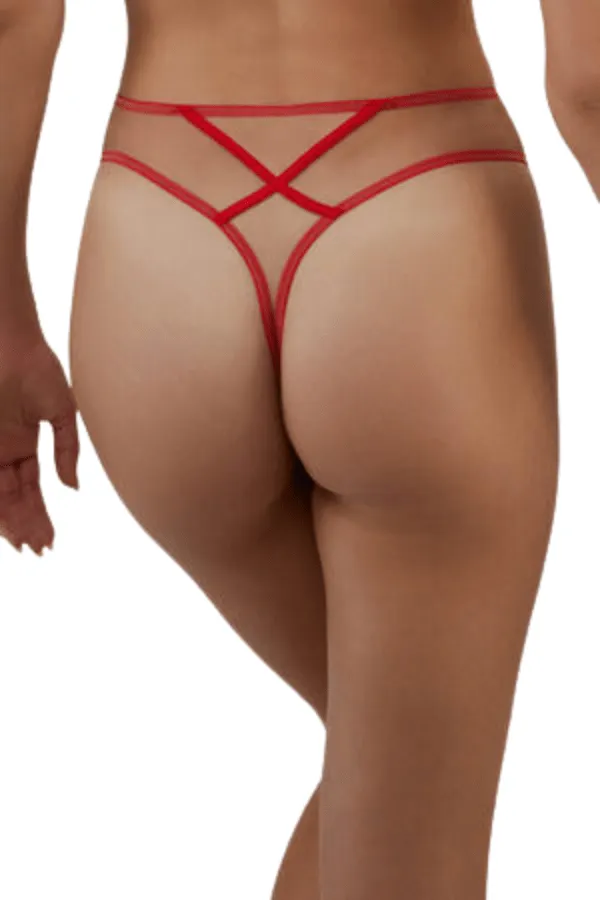 Ramona Mesh High Waisted Thong - Red