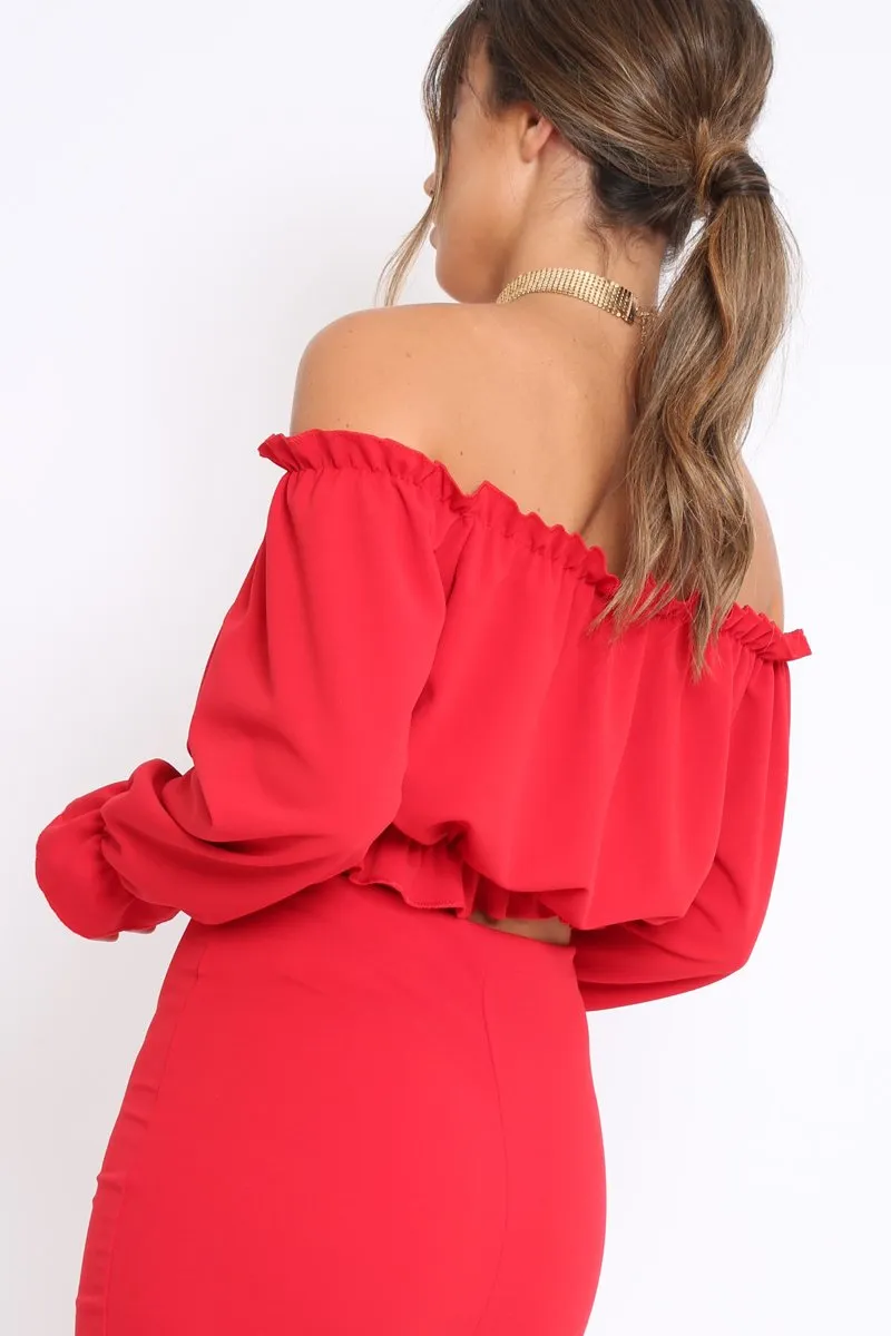 Red Key Hole Bust Crop Top - Caitie