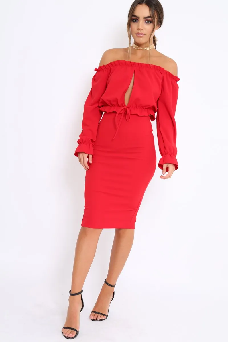 Red Key Hole Bust Crop Top - Caitie