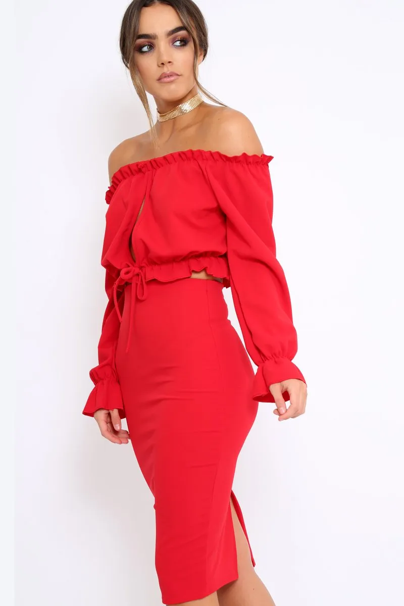 Red Key Hole Bust Crop Top - Caitie