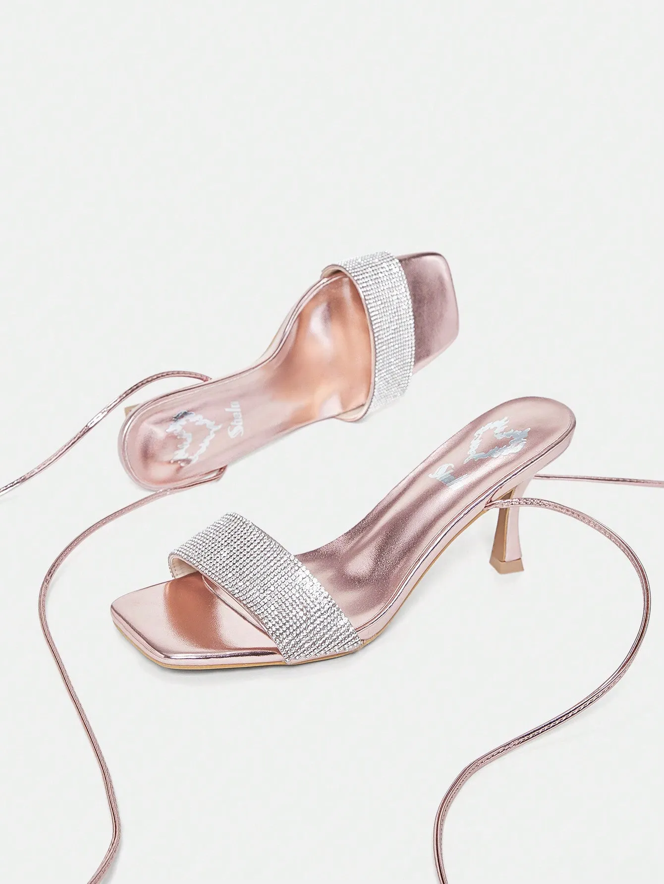 Rhinestone Decor Pink Strappy Sandals