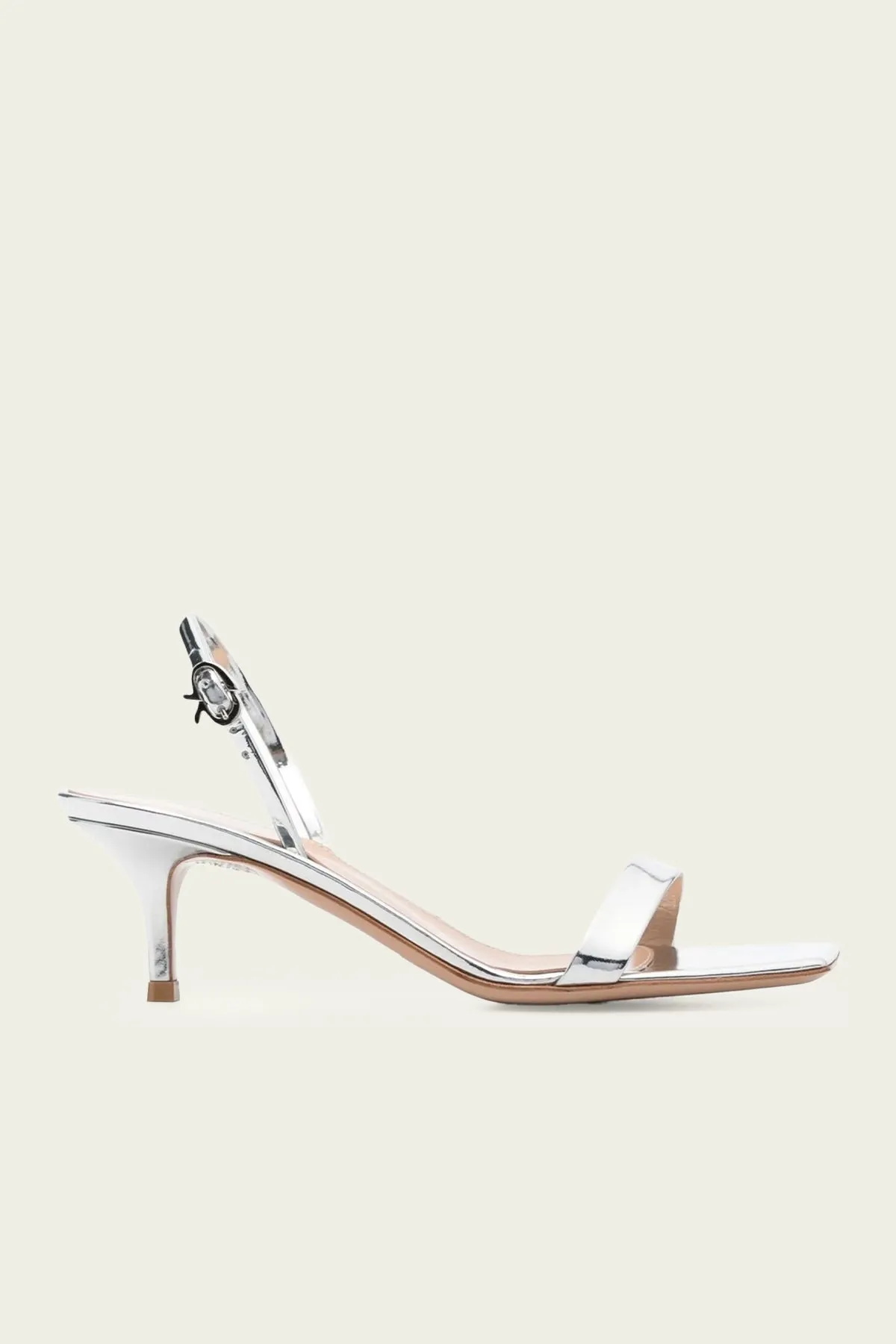 Ribbon Metallic Kitten Slingback Sandal in Silver