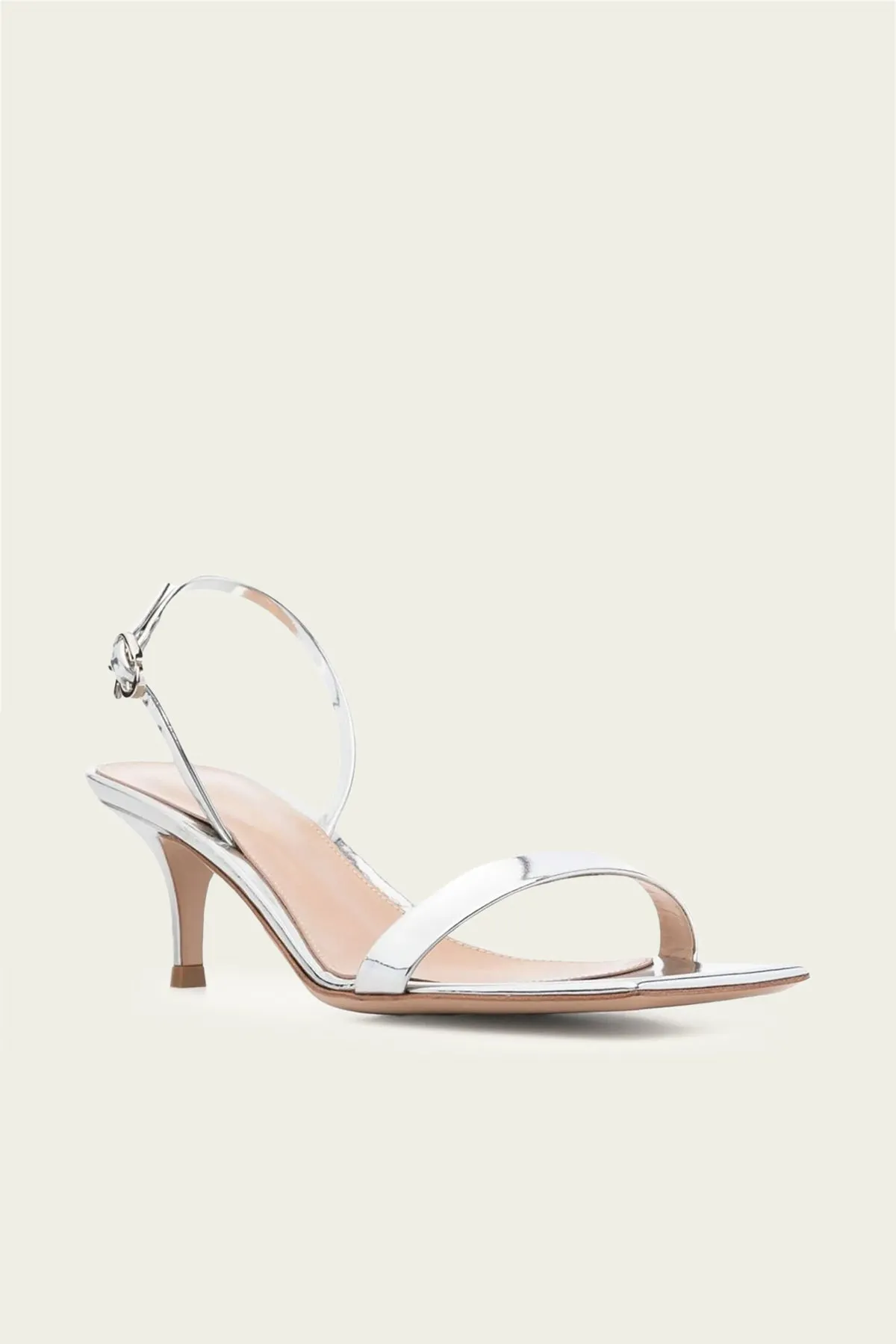 Ribbon Metallic Kitten Slingback Sandal in Silver