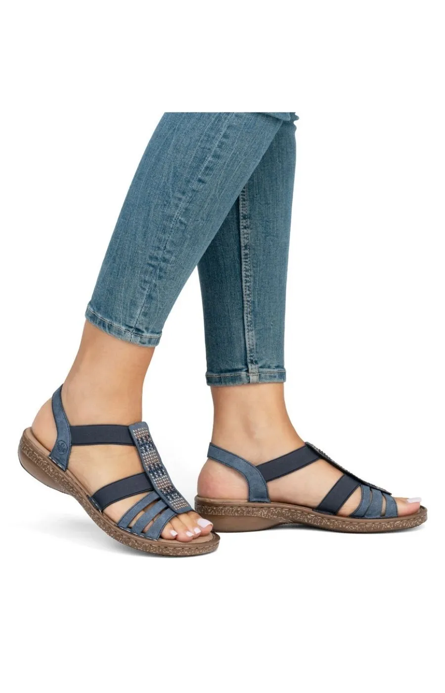 Rieker Strappy Beaded Sandal in Navy
