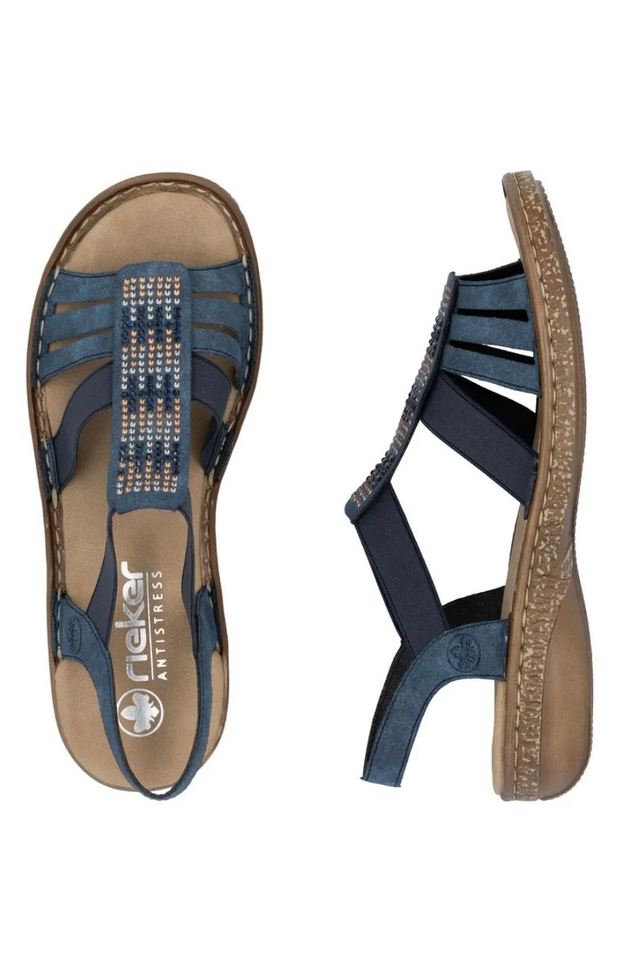 Rieker Strappy Beaded Sandal in Navy