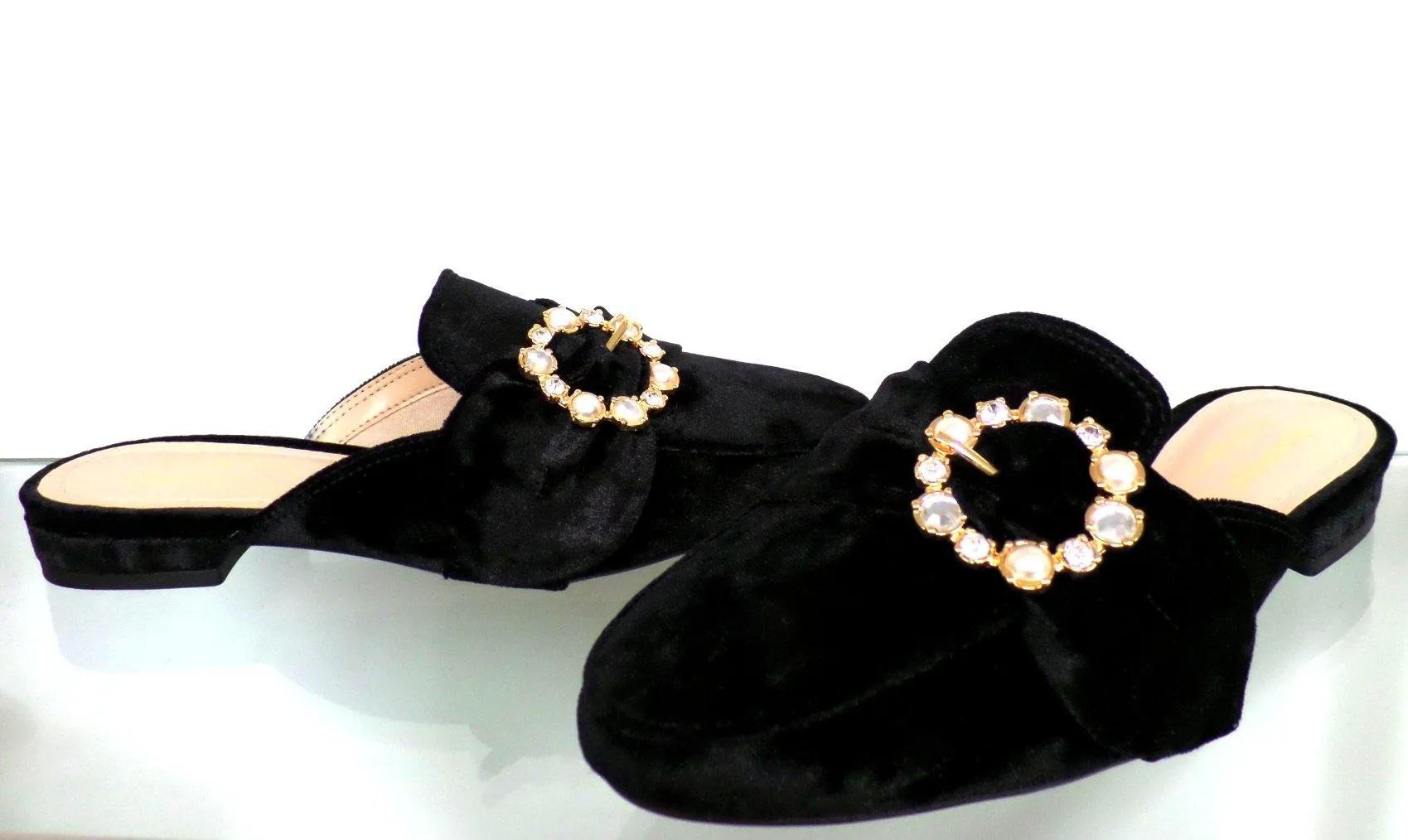 Rihanna Velvet Rhinestone Mules
