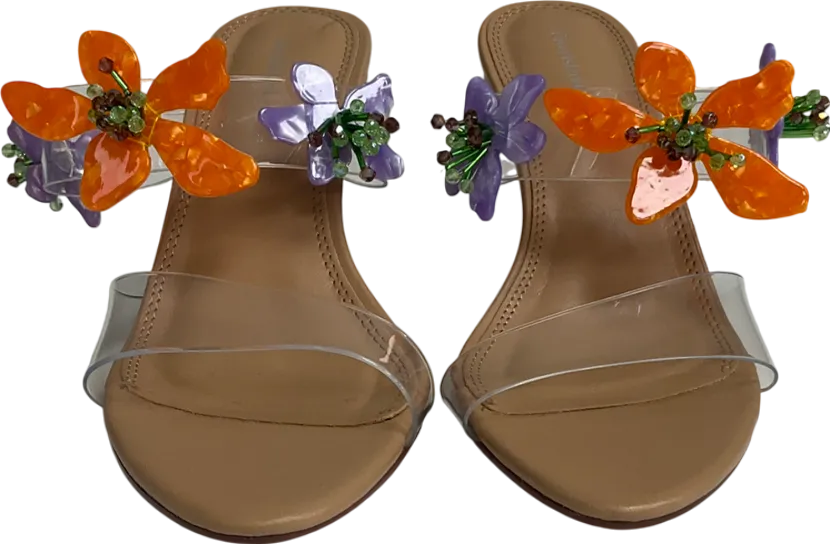 River Island Beige Flower Trim Heeled Perspex Sandals UK 3 EU 36 👠