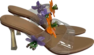 River Island Beige Flower Trim Heeled Perspex Sandals UK 3 EU 36 👠