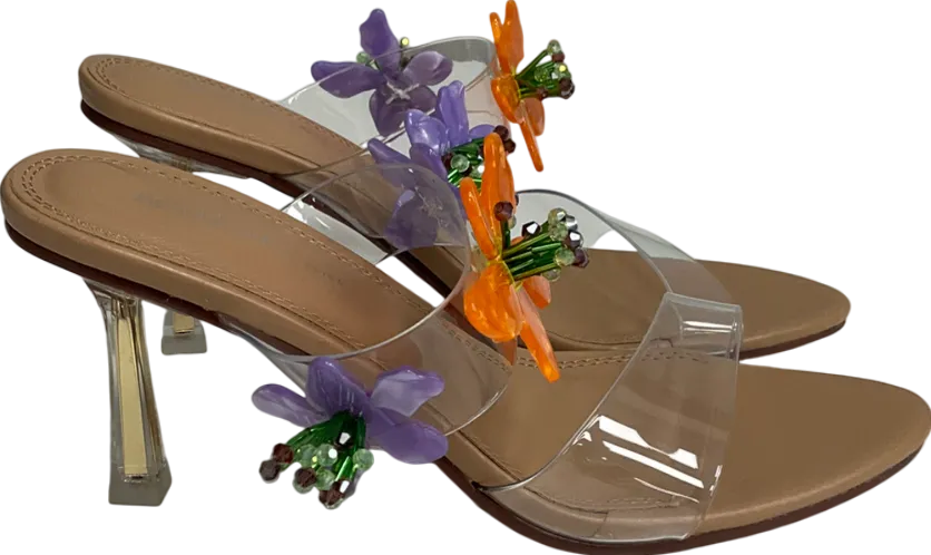 River Island Beige Flower Trim Heeled Perspex Sandals UK 3 EU 36 👠