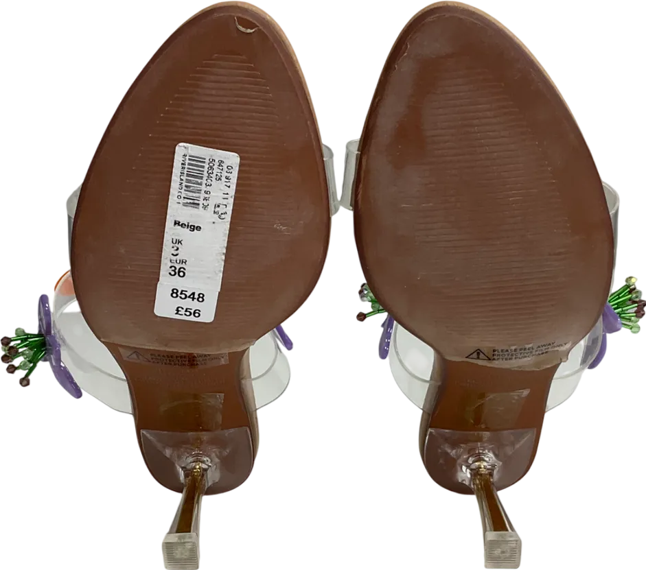 River Island Beige Flower Trim Heeled Perspex Sandals UK 3 EU 36 👠