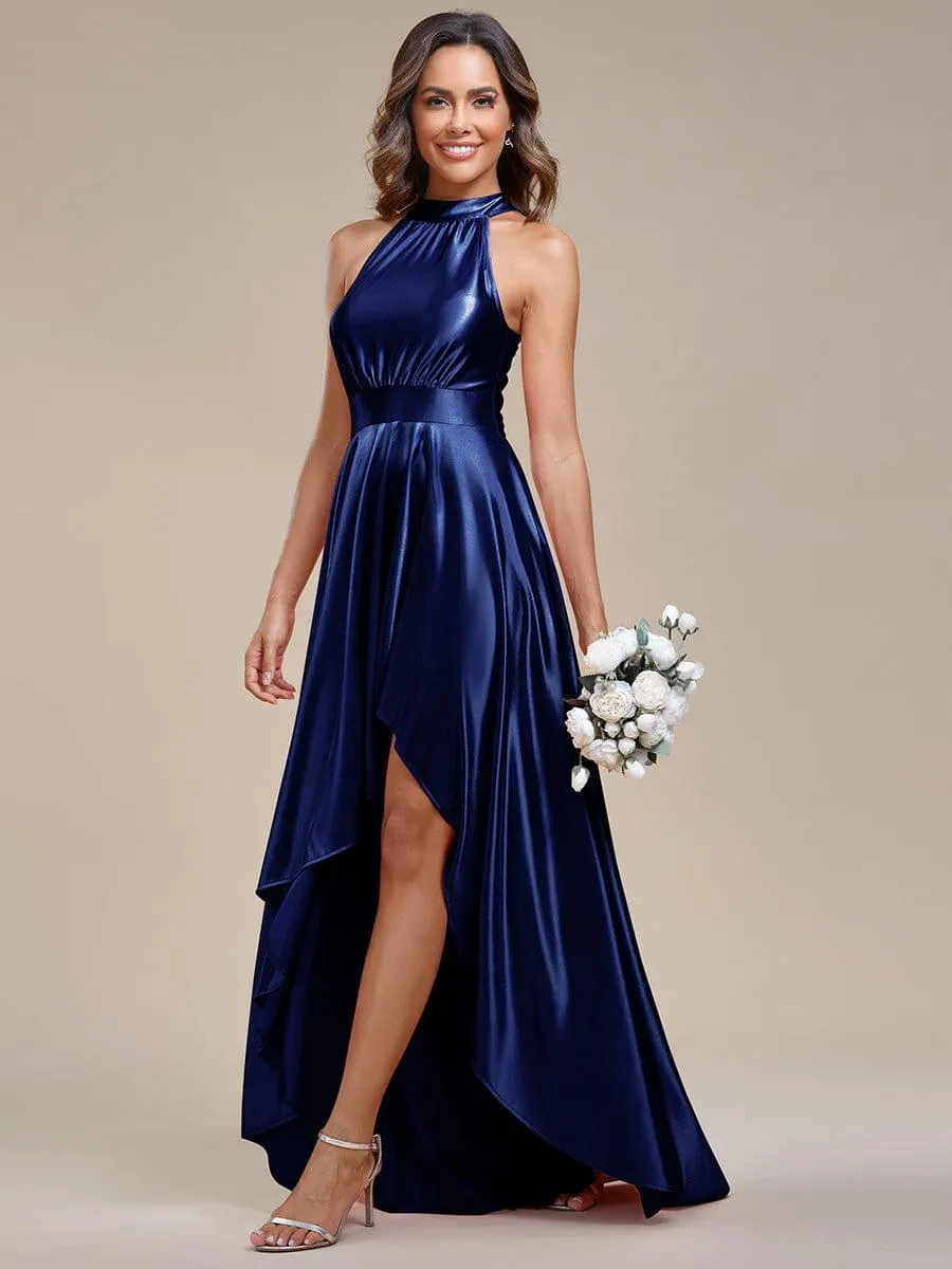 Robe de Bal Haut-Bas élégante en satin à licou(Vente finale)