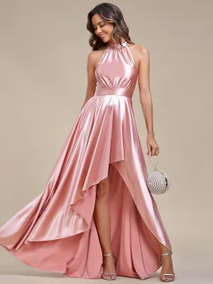 Robe de Bal Haut-Bas élégante en satin à licou(Vente finale)