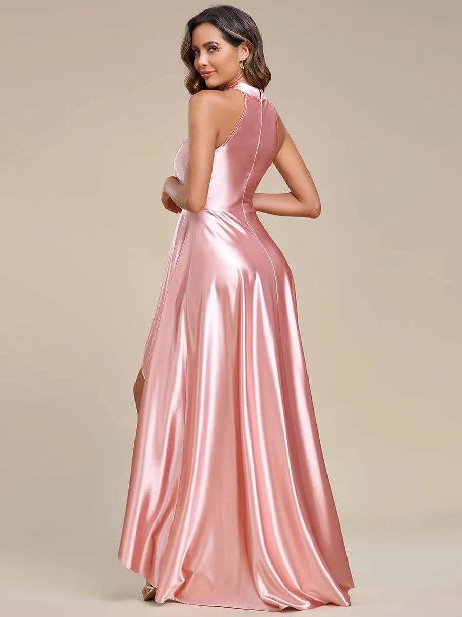 Robe de Bal Haut-Bas élégante en satin à licou(Vente finale)
