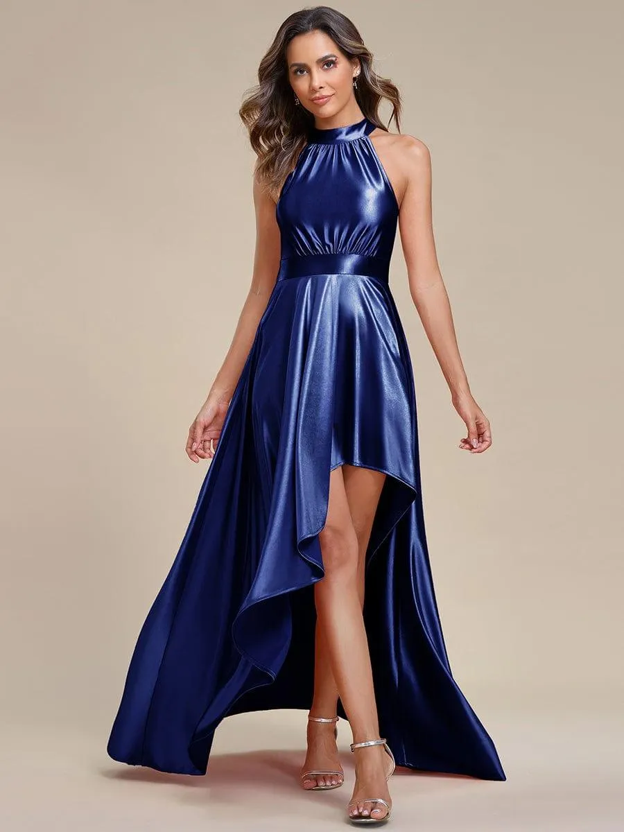 Robe de Bal Haut-Bas élégante en satin à licou(Vente finale)