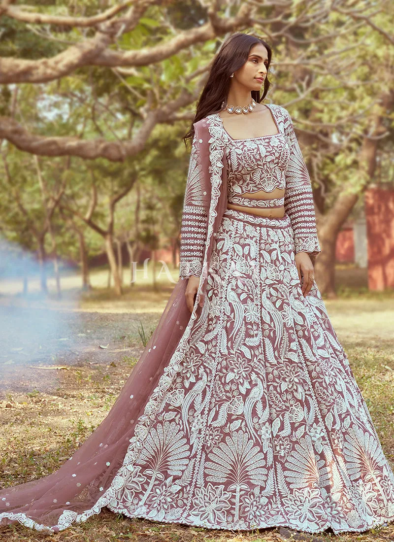Rose Pink Embroidered Bridal Lehenga Choli