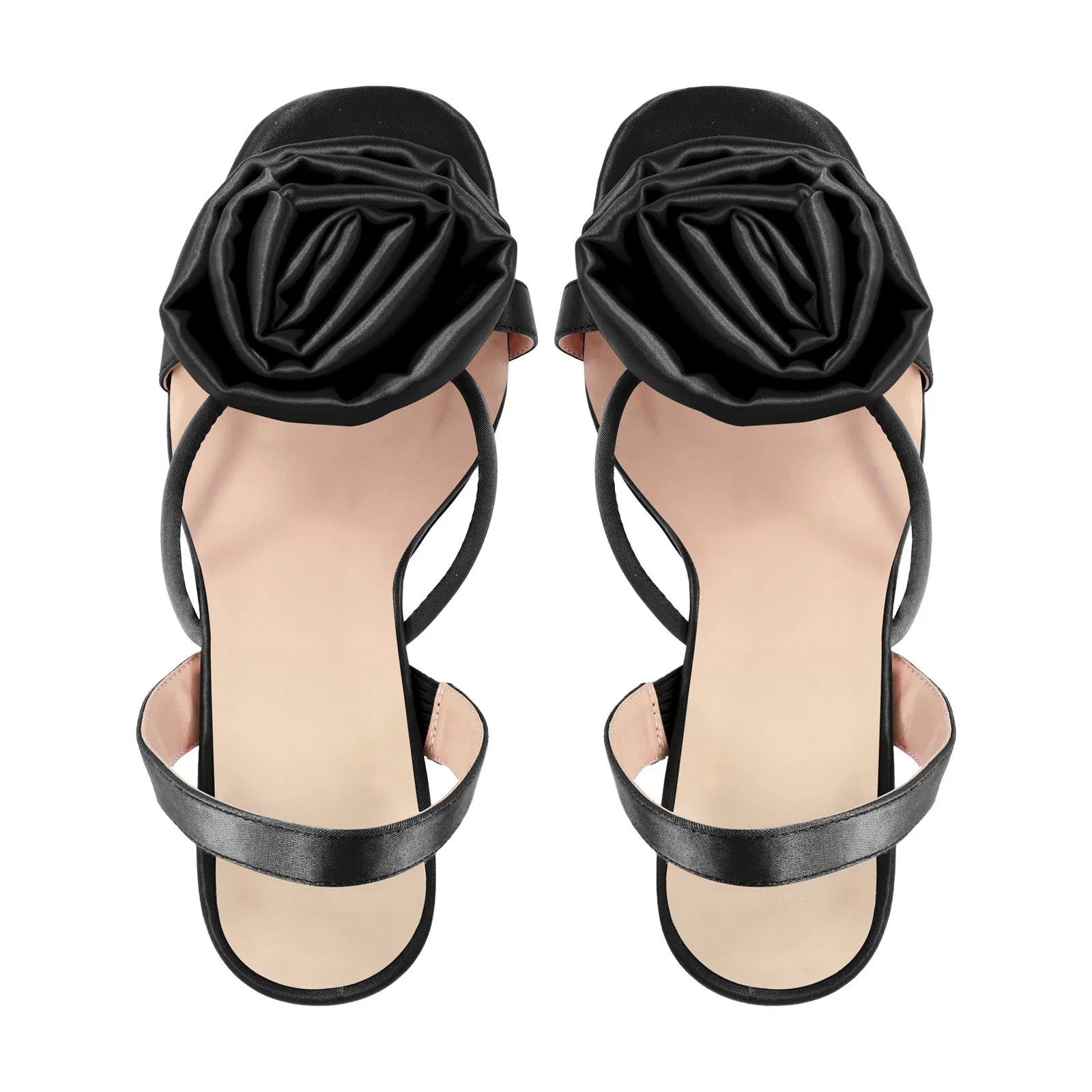 Round Toe Stiletto Slingback Flower Sandals