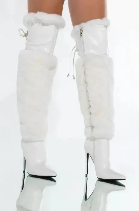 Runway Stiletto Solid Color Plush Over-the-knee Heel Boots